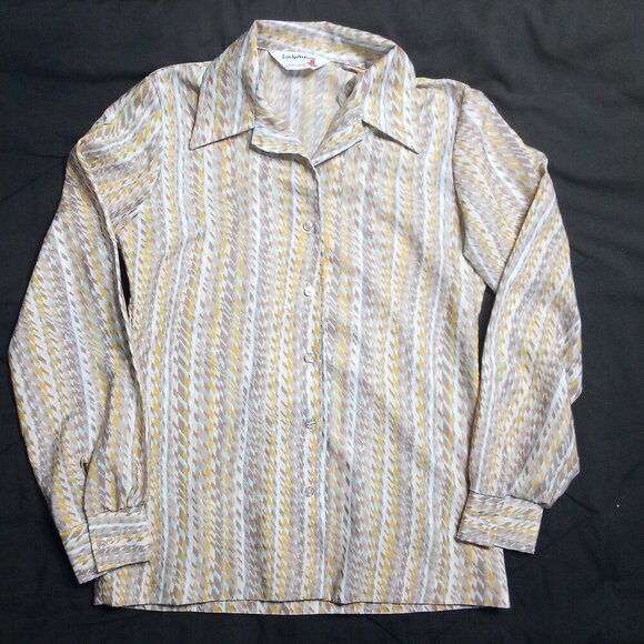Vintage 70s Lady Arrow Stripes Pattern Polyester Disco Shirt - Picture 2 of 5
